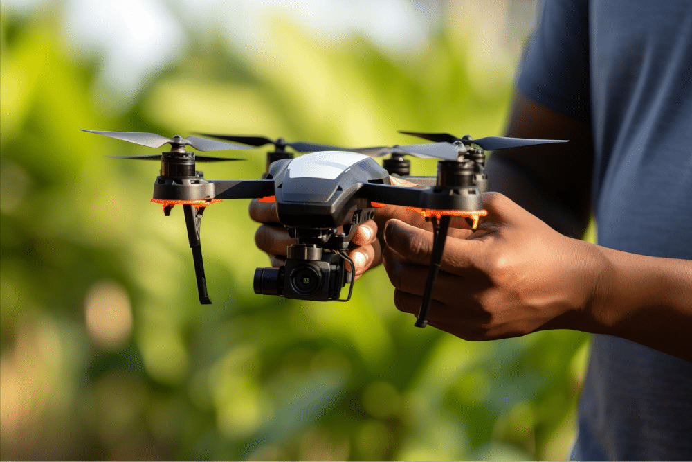 Person holding a small drone.