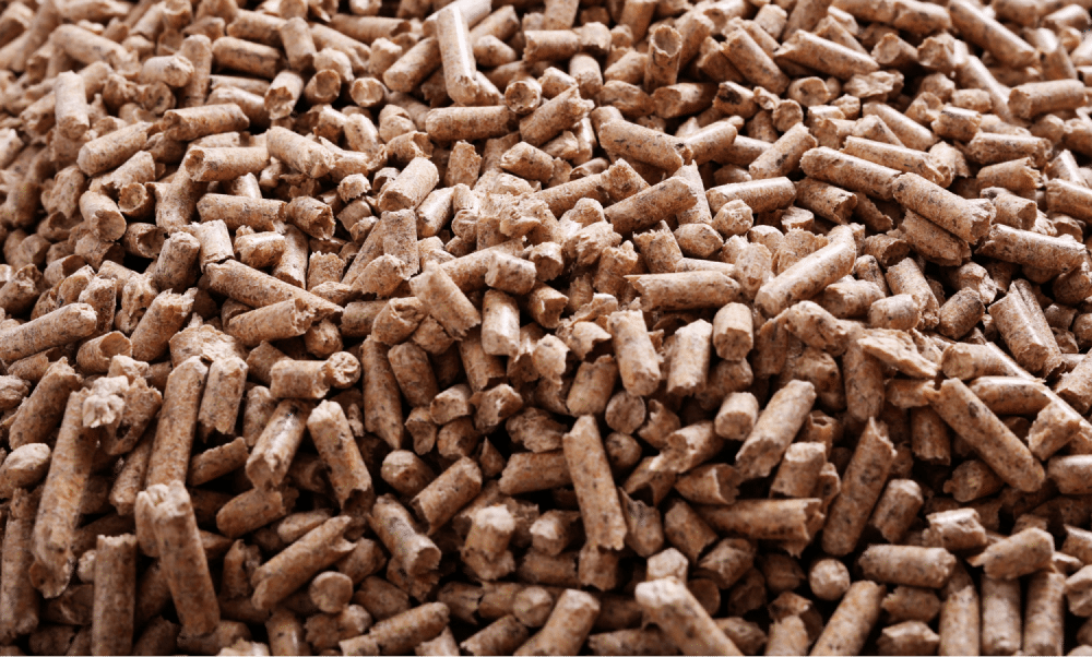 Close-up of animal feed pellets.